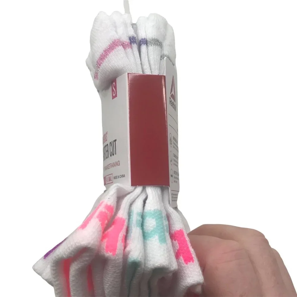6 Pack Reebok Girl's Quarter Cut Socks White Size Small Shoe 4-8 New